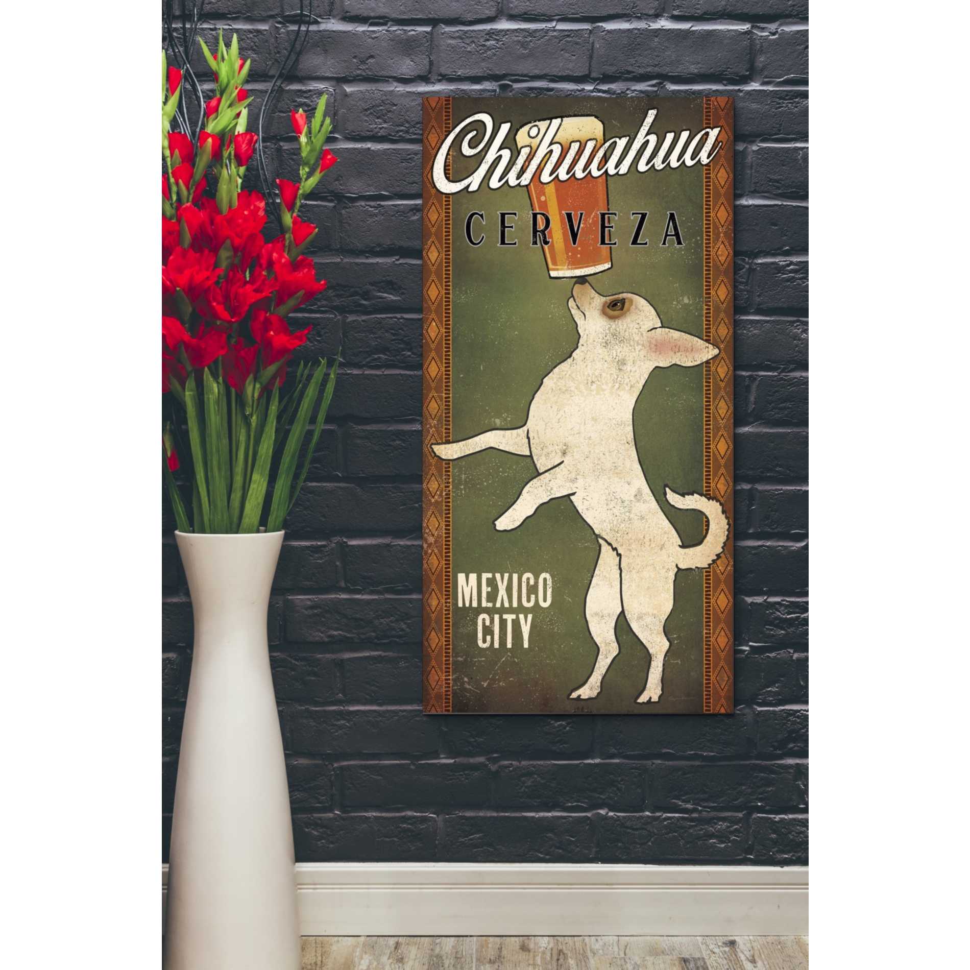 'White Chihuahua on Green' by Ryan Fowler, Canvas Wall Art,20 x 40