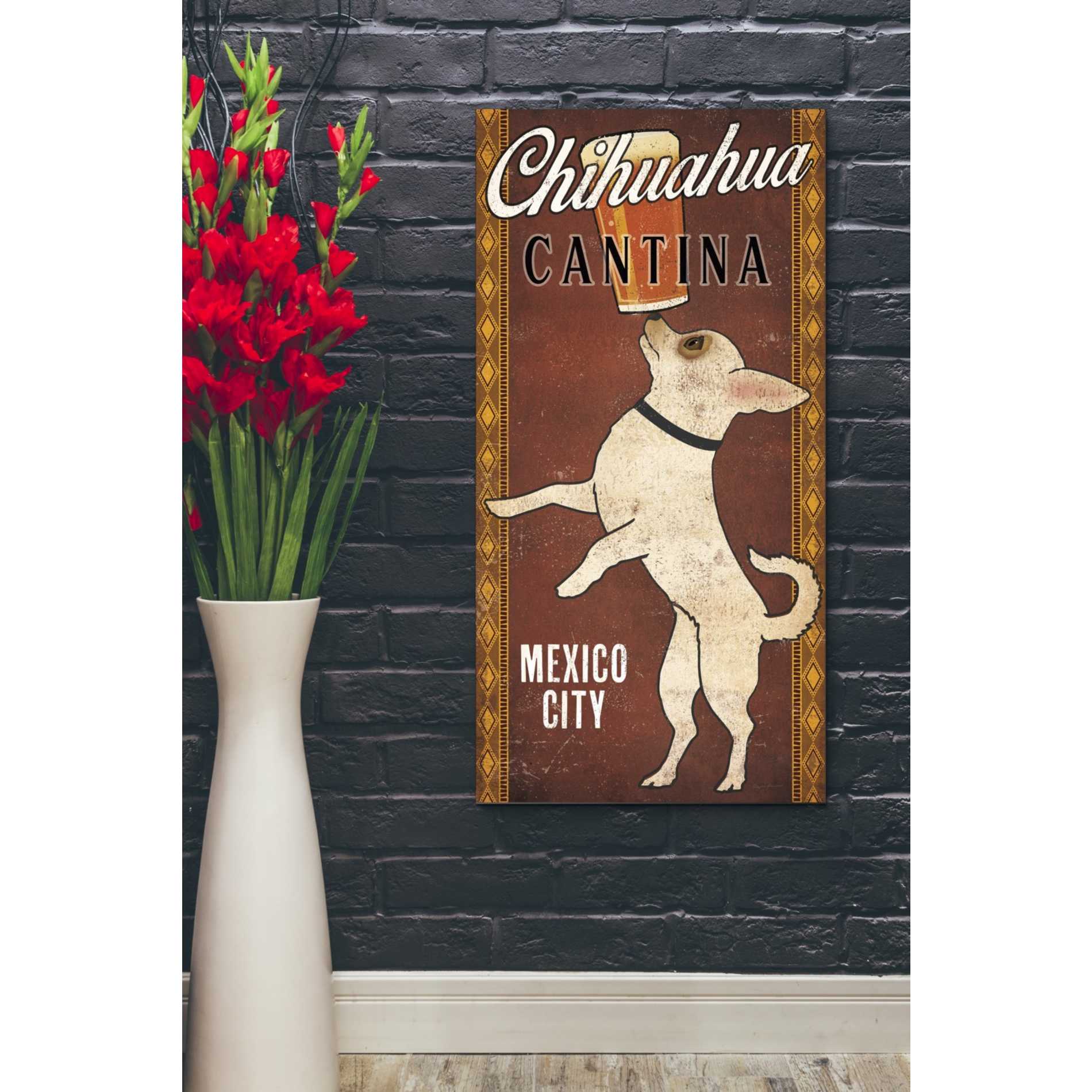 'White Chihuahua on Red' by Ryan Fowler, Canvas Wall Art,20 x 40