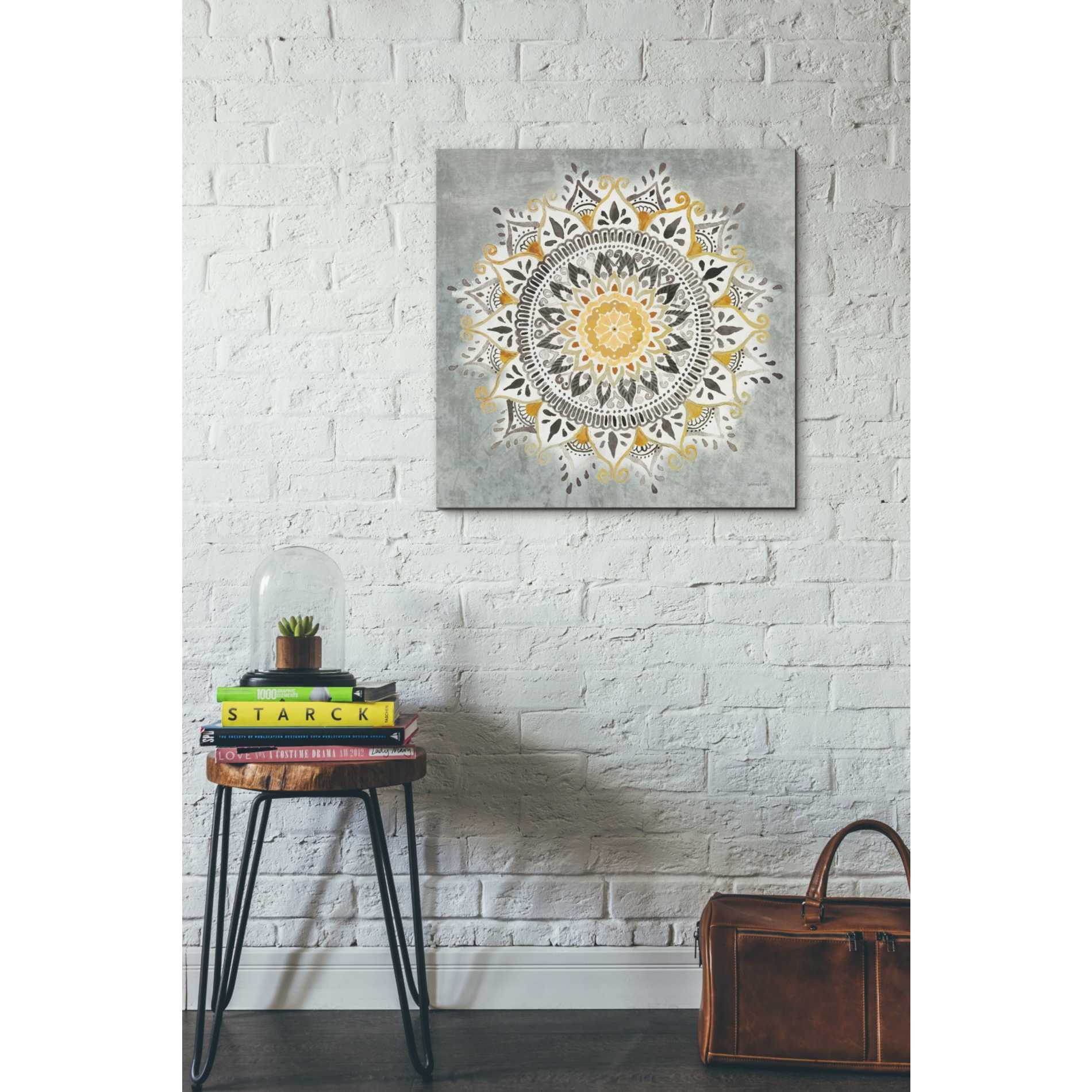 'Mandala Delight I Yellow Grey' by Danhui Nai, Canvas Wall Art,26 x 26