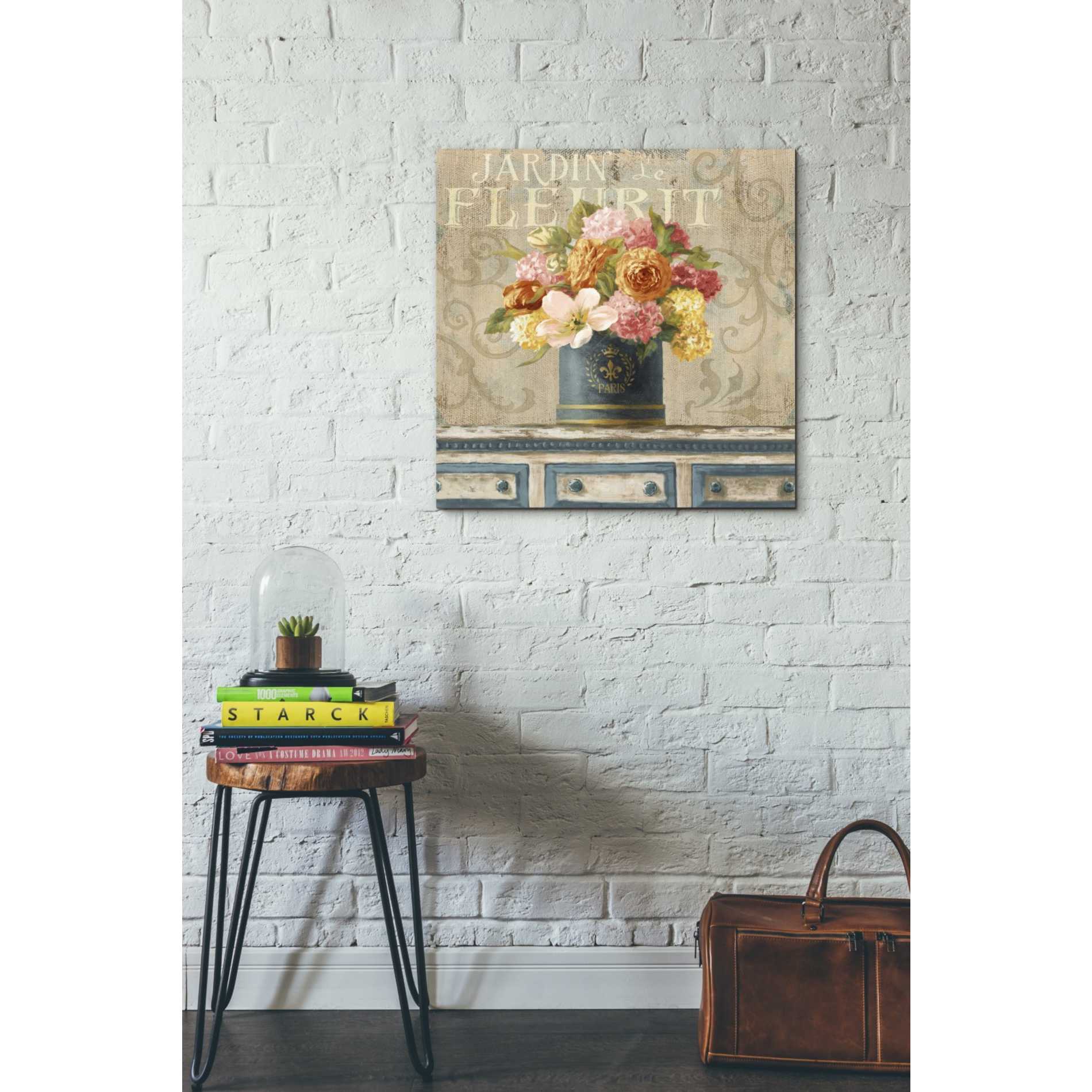 'Tulips in Teal and Gold Hatbox' by Danhui Nai, Canvas Wall Art,26 x 26