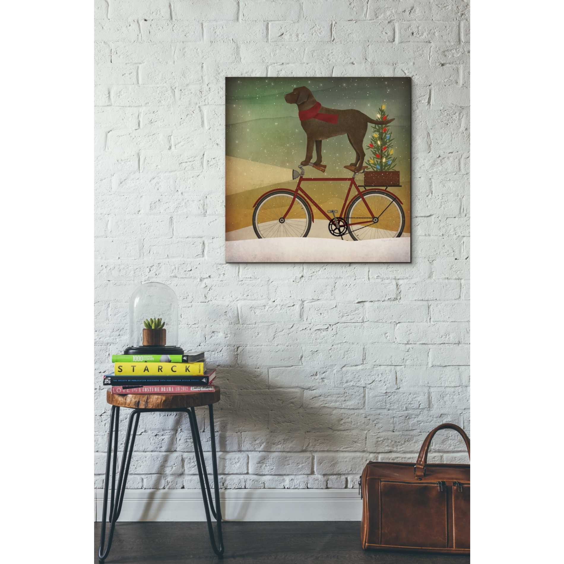 'Brown Lab on Bike Christmas' by Ryan Fowler, Canvas Wall Art,26 x 26