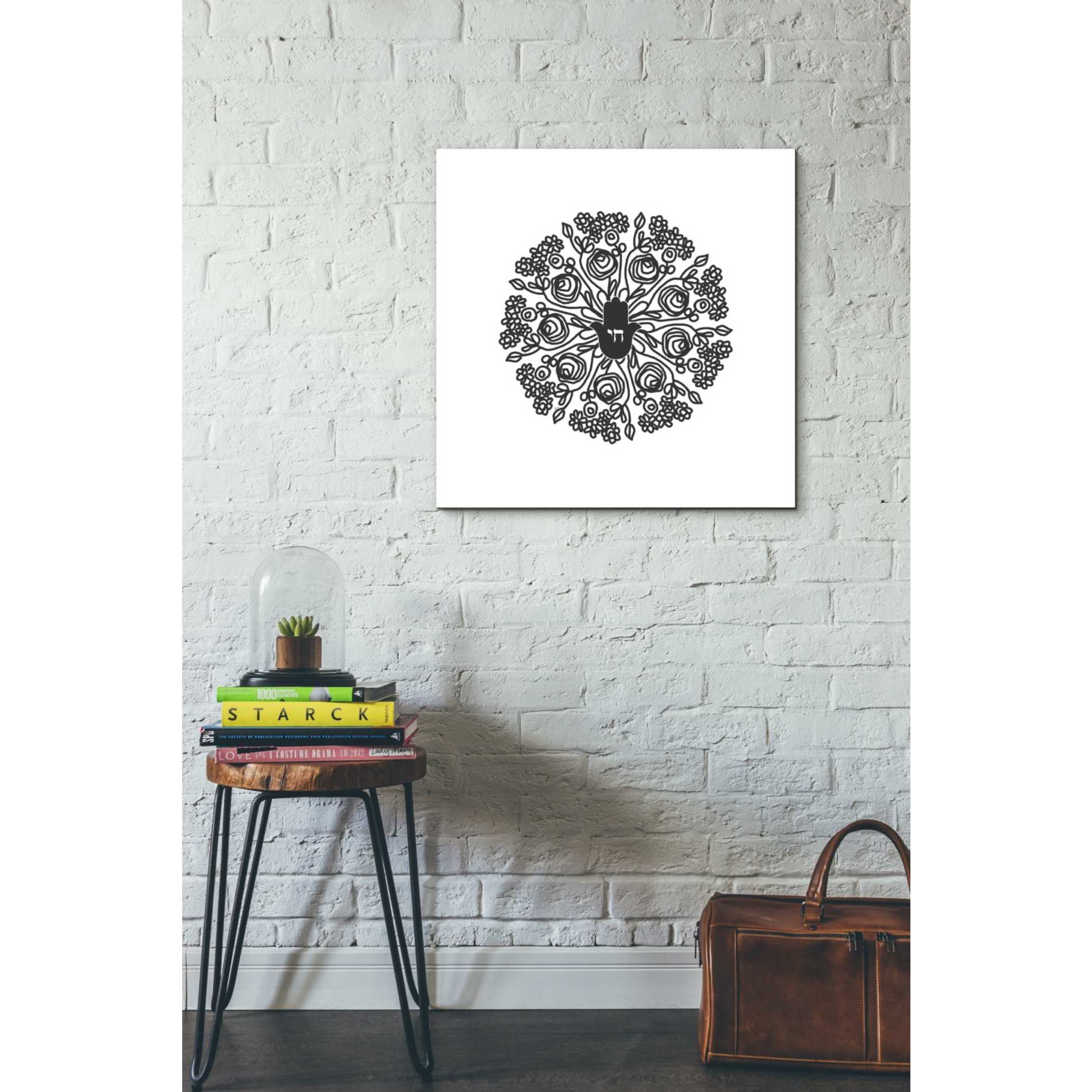 'Bw Hamsa Mandala' by Linda Woods, Canvas Wall Art,26 x 26