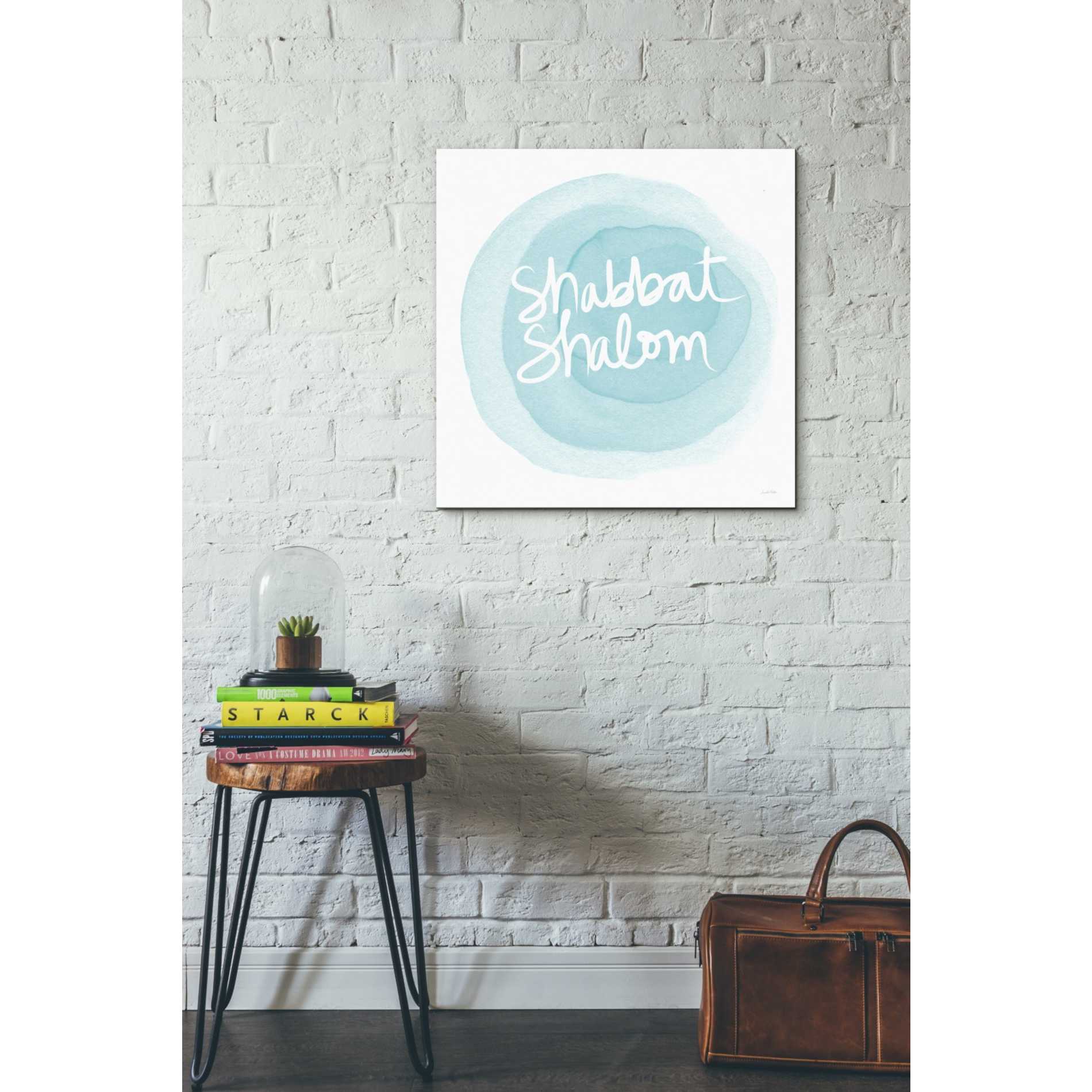 'Shabbat Shalom Blue' by Linda Woods, Canvas Wall Art,26 x 26