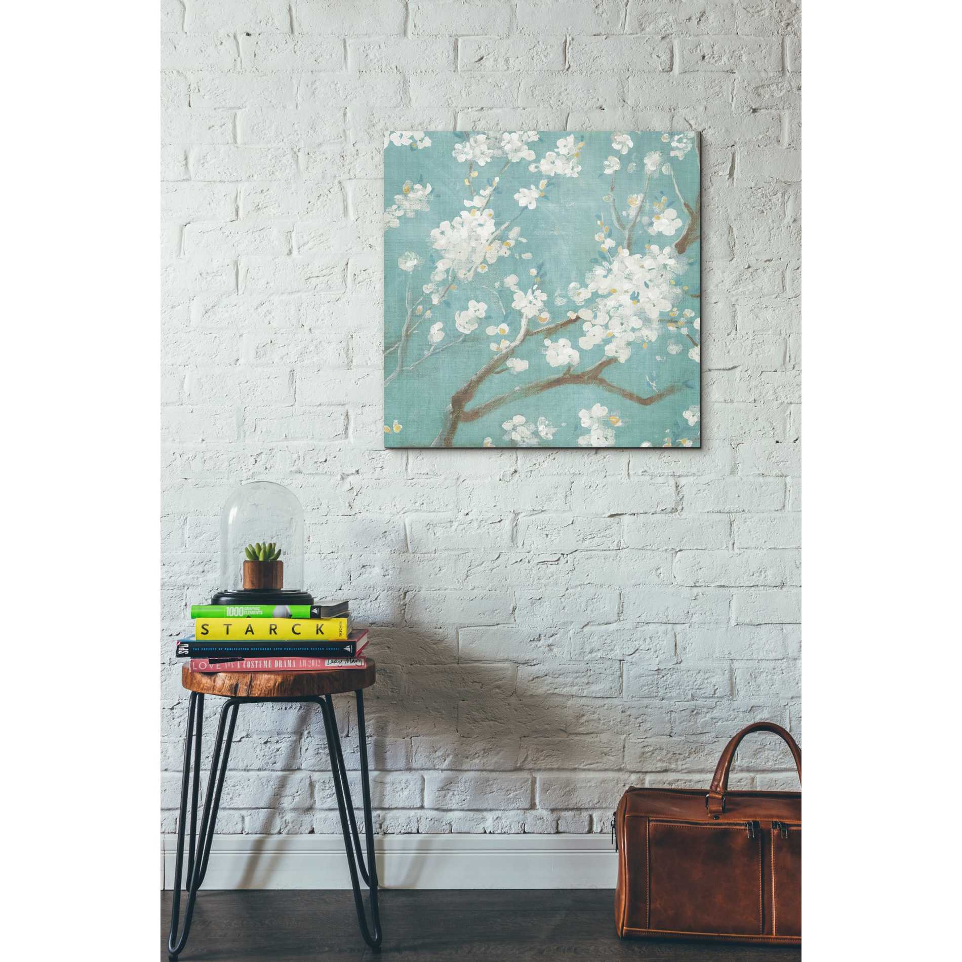 'White Cherry Blossom I on Blue' by Danhui Nai, Canvas Wall Art,26 x 26