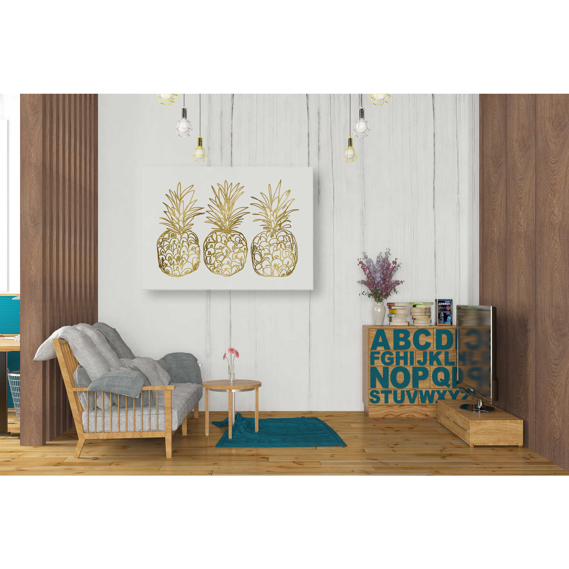 'Three Golden Pineapples' by Linda Woods, Canvas Wall Art,26 x 34
