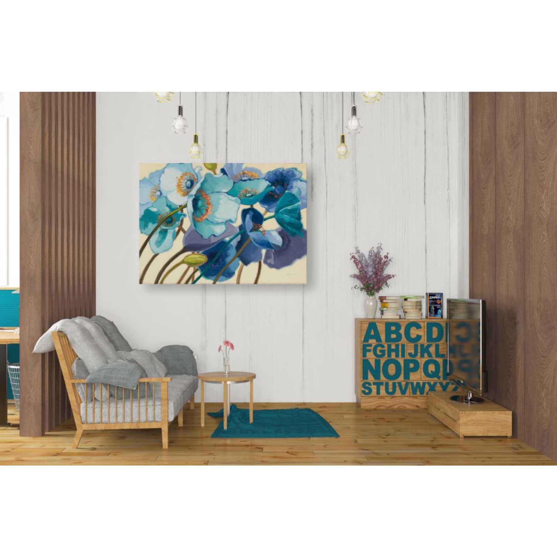 'Le Pavots Bleu' by Shirley Novak, Canvas Wall Art,34 x 26
