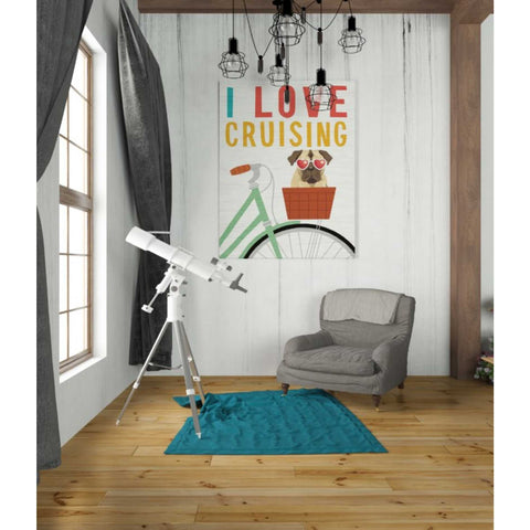 Image of 'Beach Bums Pug Bicycle I Love' by Michael Mullan, Canvas Wall Art,26 x 34