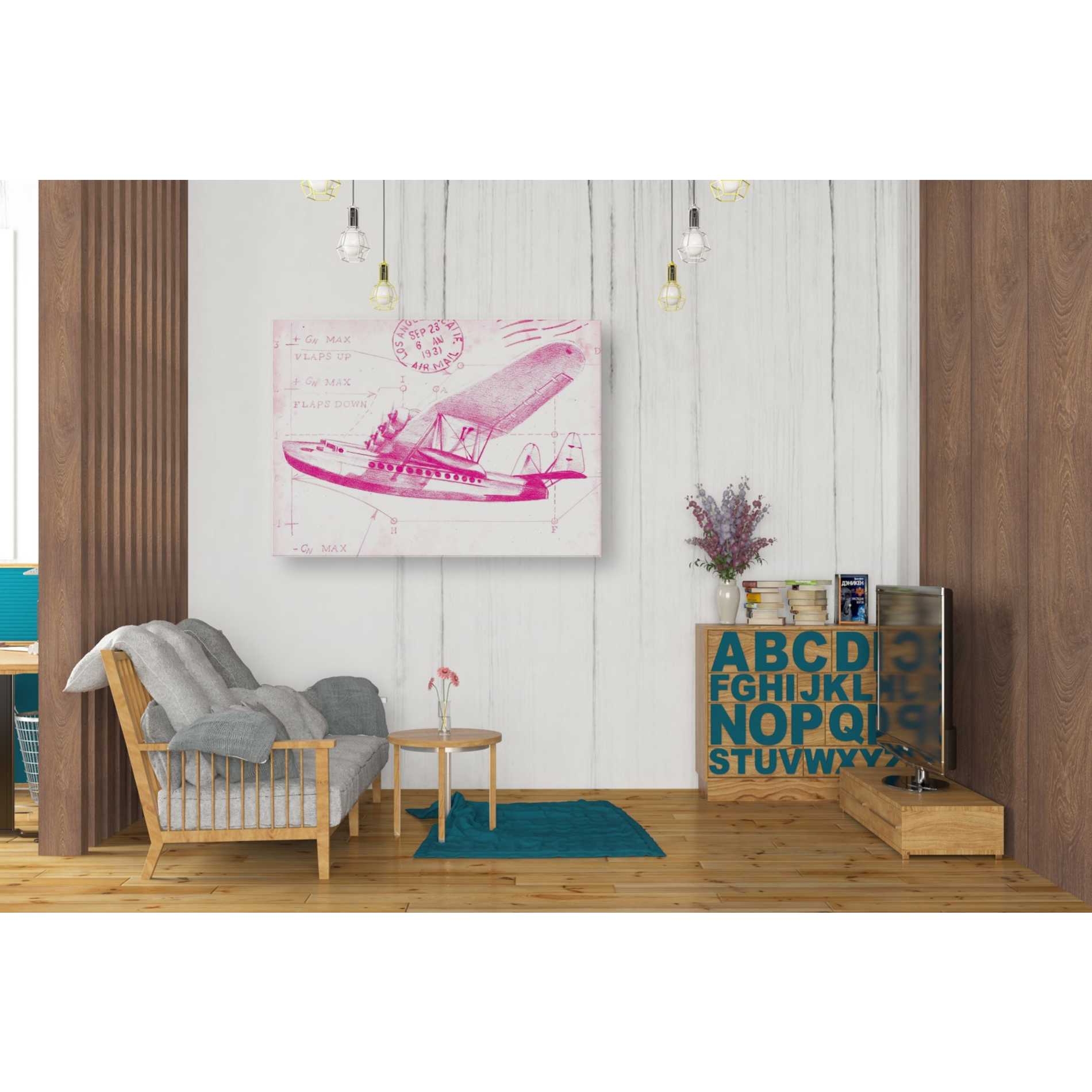 'Flight Schematic III in Pink' by Ethan Harper Canvas Wall Art,34 x 26