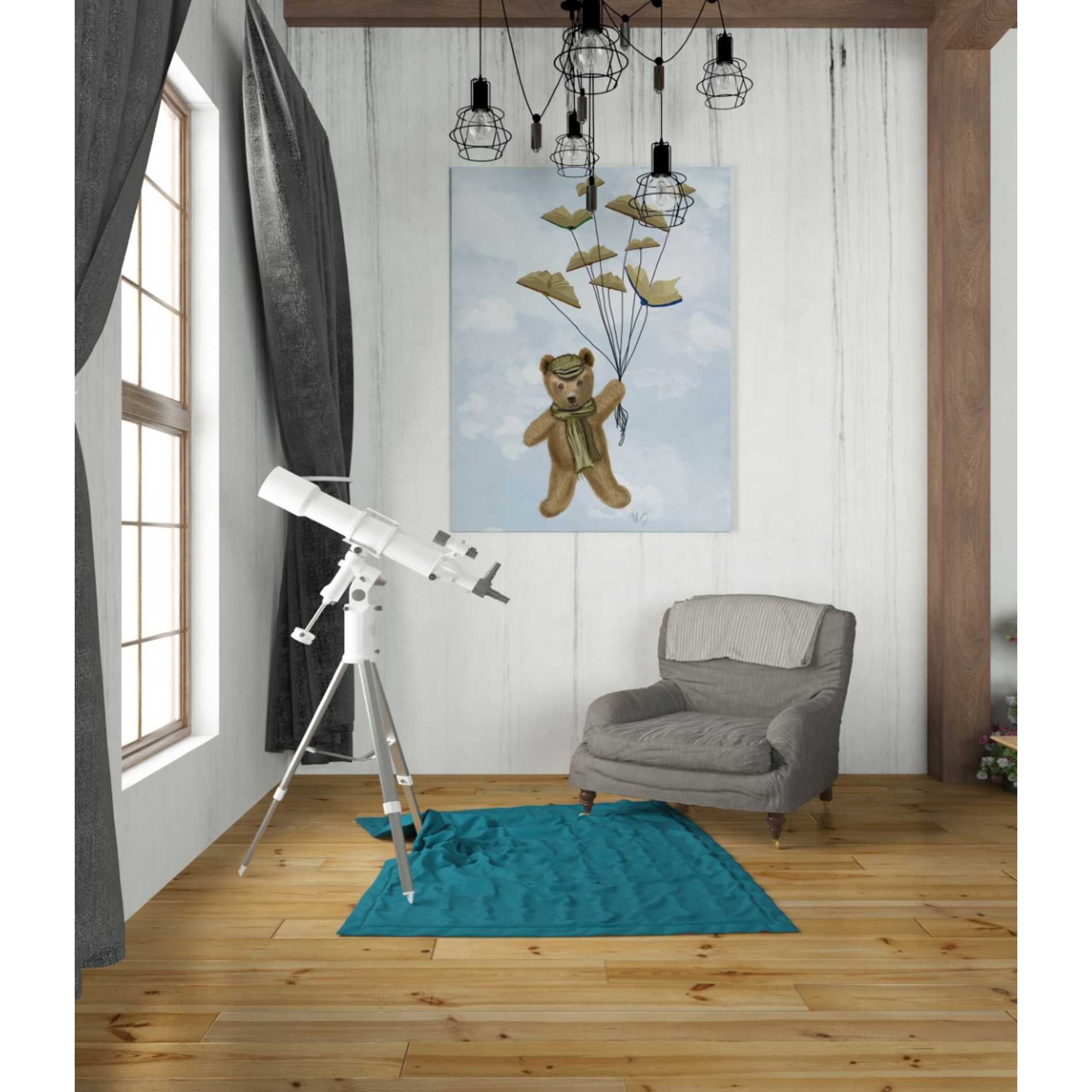 'Bear with Book Butterflies' by Fab Funky Giclee Canvas Wall Art
