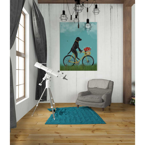 Image of 'Black Labrador on Bicycle - Sky' by Fab Funky Giclee Canvas Wall Art