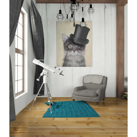 Image of 'Cat, Grey with Top Hat' by Fab Funky Giclee Canvas Wall Art