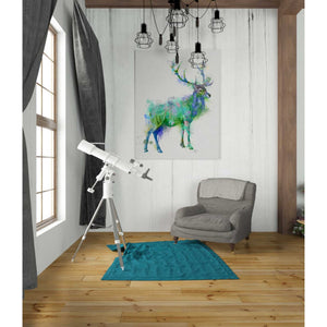 'Deer 1 Rainbow Splash Green Blue' by Fab Funky Canvas Wall Art,26 x 34