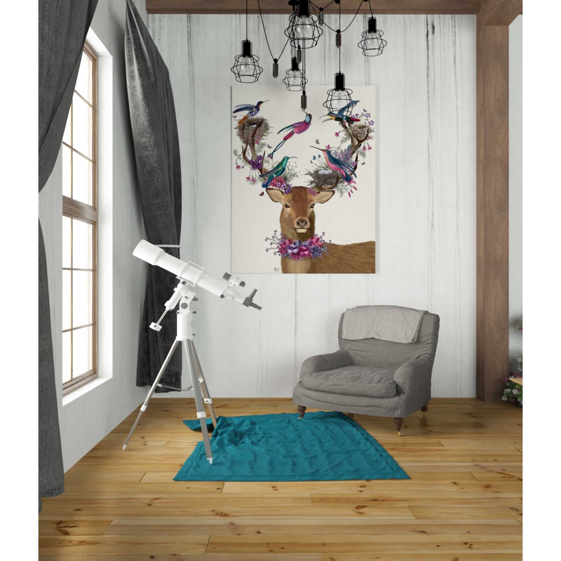 'Deer Birdkeeper, Tropical Bird Nests' by Fab Funky Giclee Canvas Wall Art