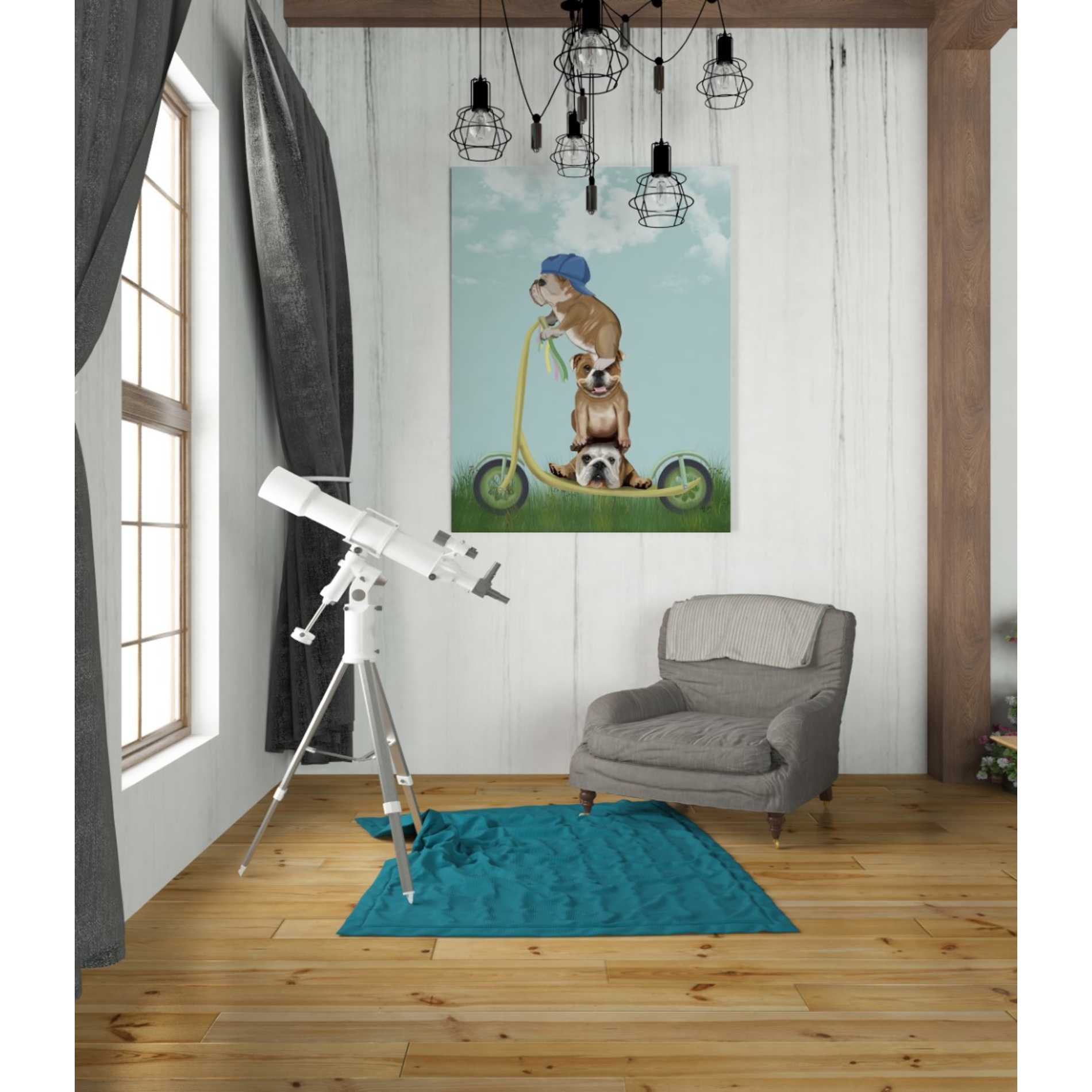 'English Bulldog Scooter' by Fab Funky Giclee Canvas Wall Art