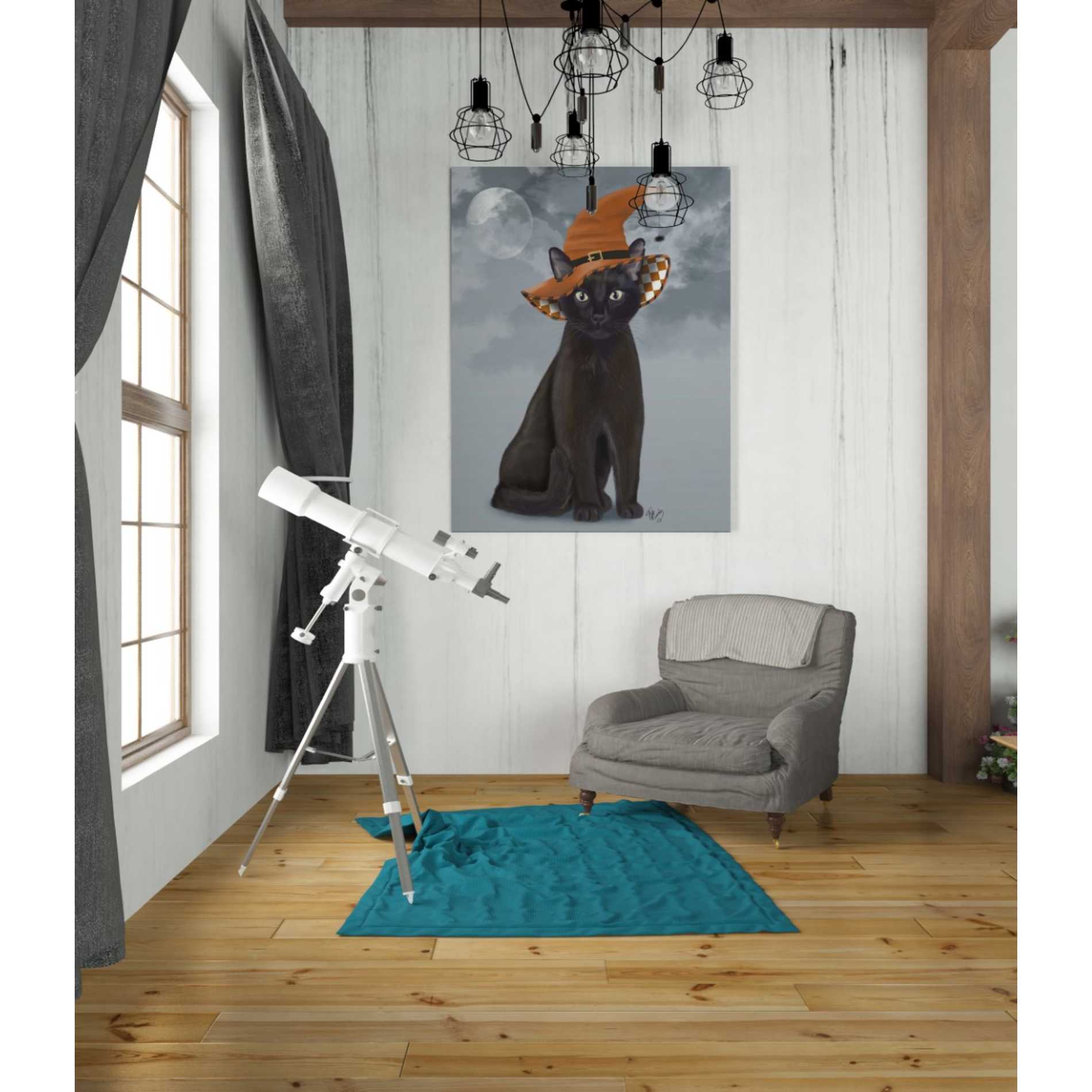 'Halloween Black Cat in Witches Hat' by Fab Funky Canvas Wall Art,26 x 34
