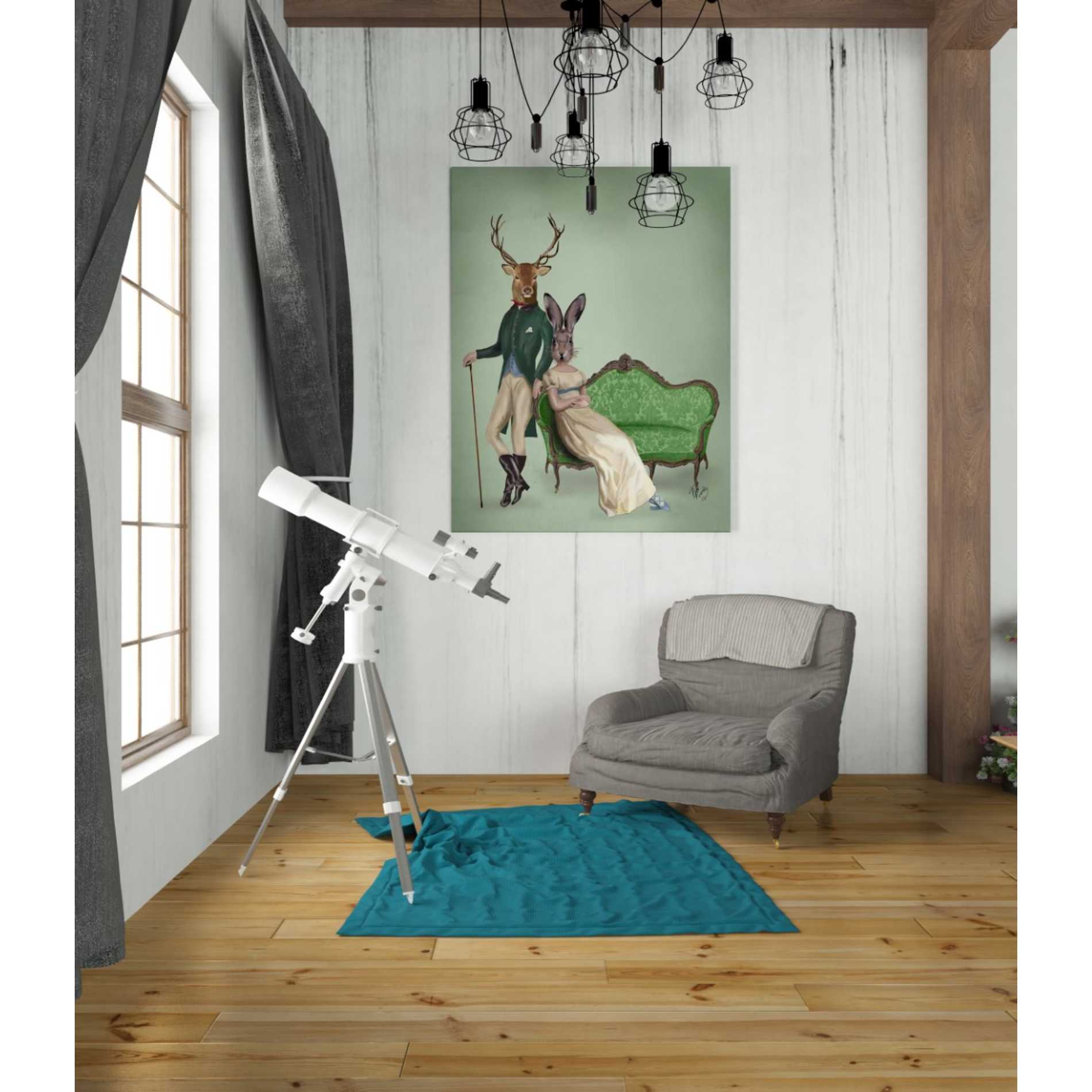 'Mr Deer and Mrs Rabbit' by Fab Funky Giclee Canvas Wall Art