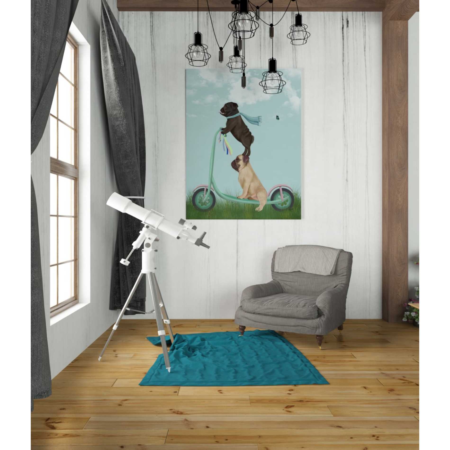 'Pug Scooter' by Fab Funky Giclee Canvas Wall Art