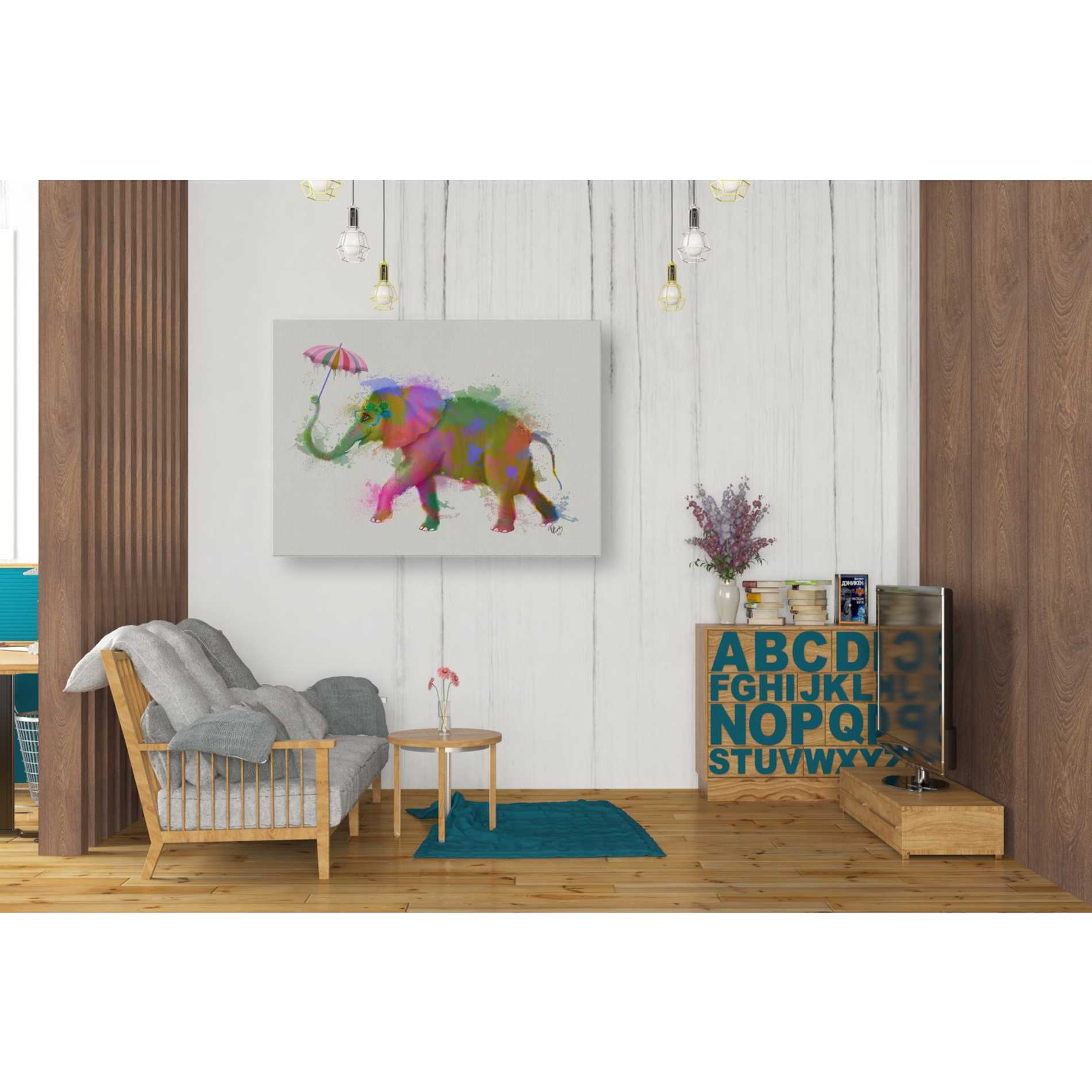 'Rainbow Splash Elephant' by Fab Funky Giclee Canvas Wall Art