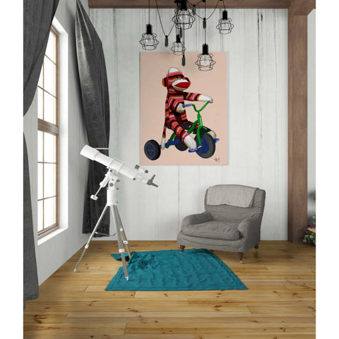 Image of 'Sock Monkey Tricycle' by Fab Funky Giclee Canvas Wall Art