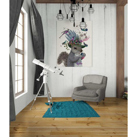 Image of 'Squirrel Birdkeeper and Blue Acorns' by Fab Funky Giclee Canvas Wall Art