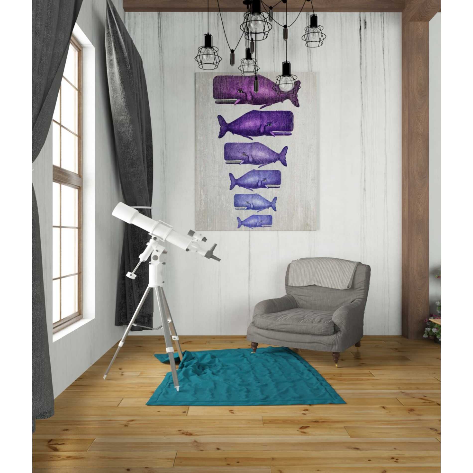 'Whale Family Purple on White' by Fab Funky Giclee Canvas Wall Art