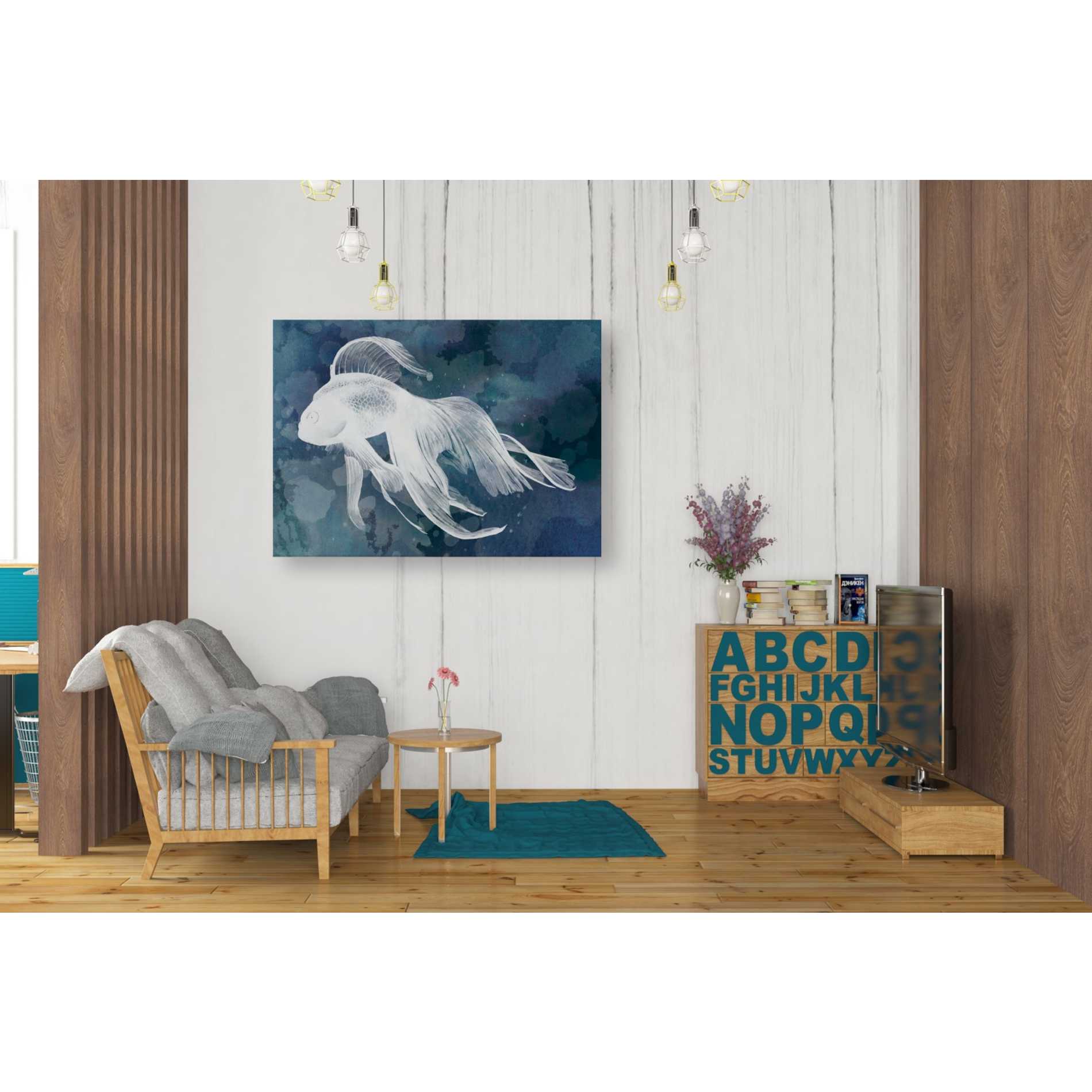 'Indigo Fish I' by Grace Popp Canvas Wall Art,34 x 26