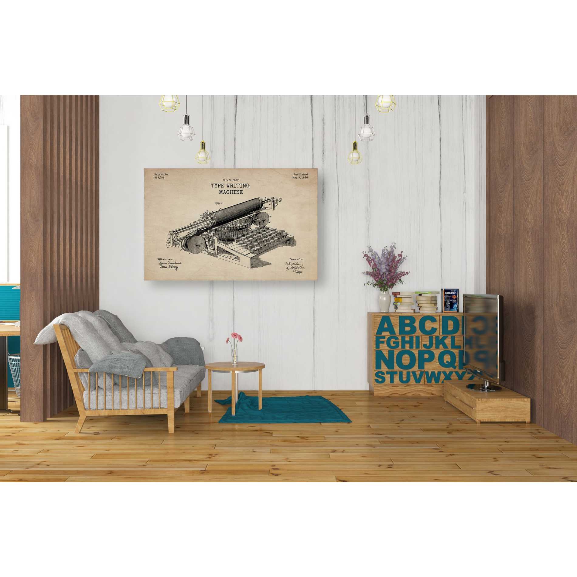 'Type Writing Machine Blueprint Patent Parchment' Canvas Wall Art,26 x 40
