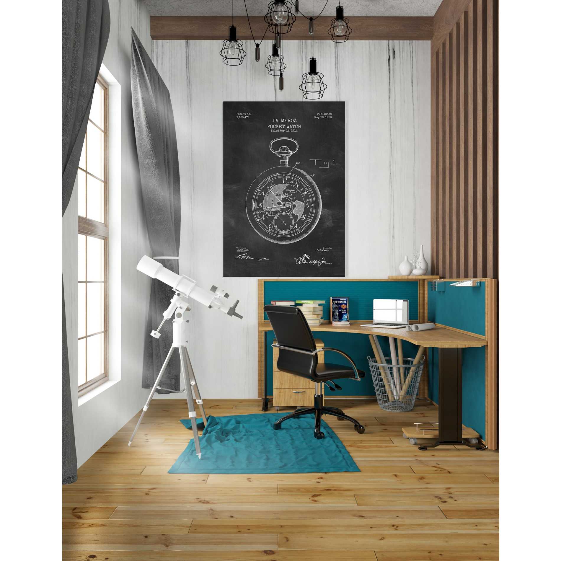 'Pocket Watch Blueprint Patent Chalkboard' Canvas Wall Art,26 x 40