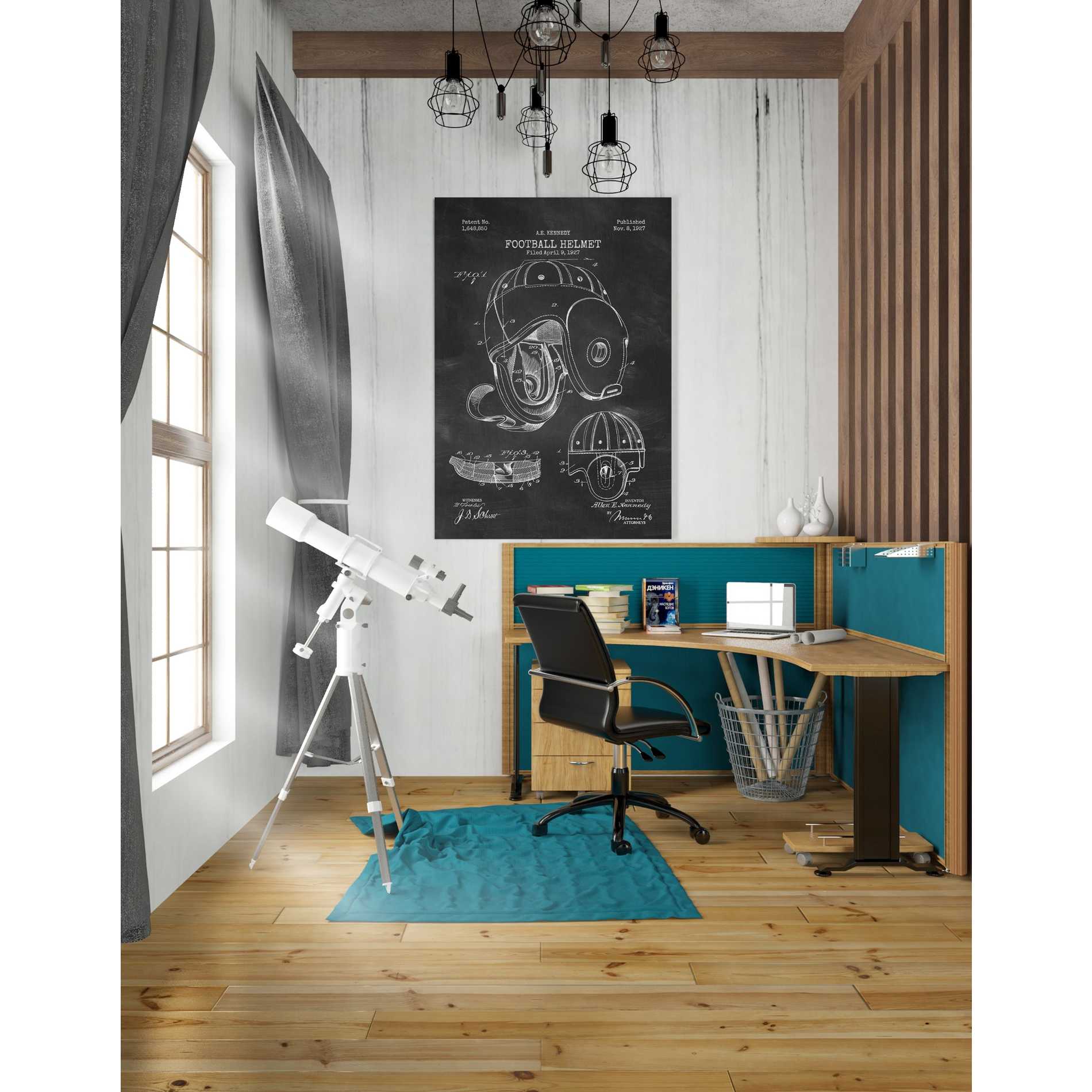 'Football Helmet Blueprint Patent Chalkboard' Canvas Wall Art,26 x 40