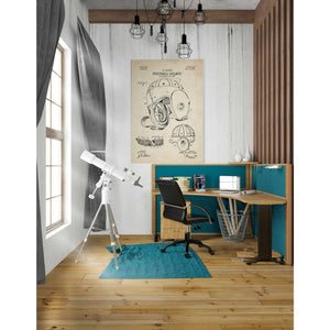 'Football Helmet Blueprint Patent Parchment' Canvas Wall Art,26 x 40