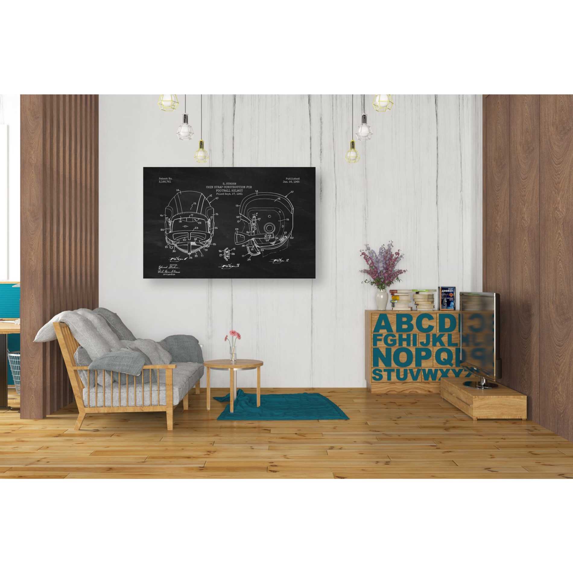 'Modern Football Helmet Blueprint Chalkboard Patent' Canvas Wall Art,26 x 40