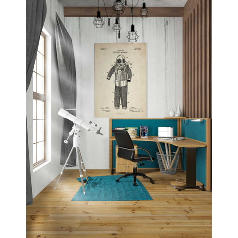 Image of 'Diving Armor Blueprint Parchment Patent' Canvas Wall Art,26 x 40