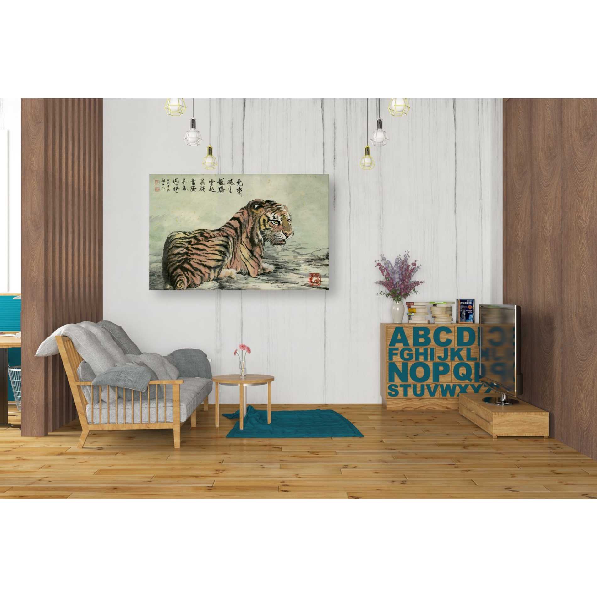 'Tiger Relaxing' by River Han, Canvas Wall Art,26 x 40