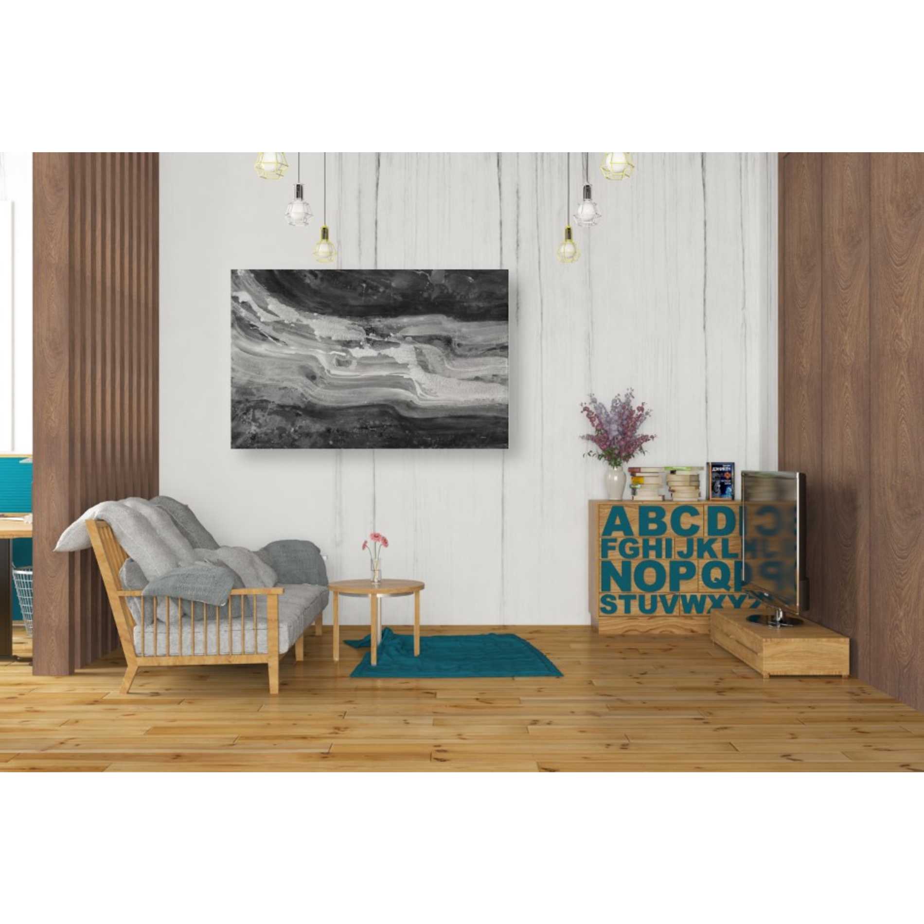 'Currents Gray Black White' by Albena Hristova, Canvas Wall Art,40 x 26