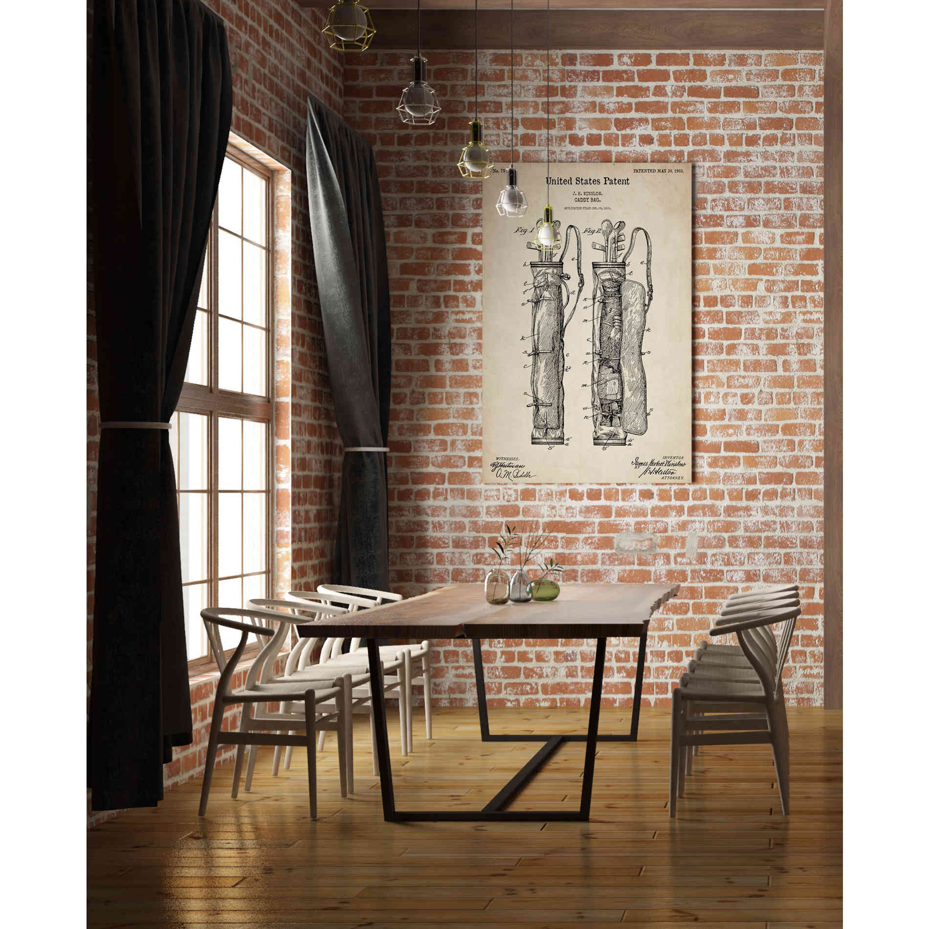 'Golf Bag Caddy Vintage Patent Blueprint' Canvas Wall Art,26 x 40