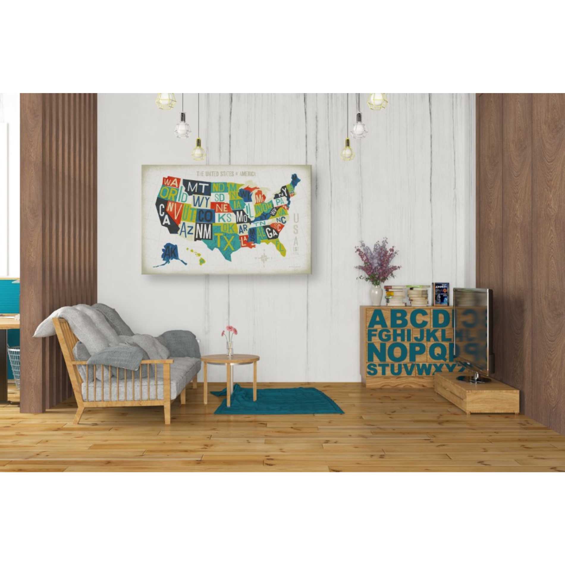 'Letterpress USA Map' by Michael Mullan, Canvas Wall Art,40 x 26