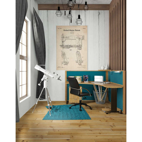 Image of 'Sewing Machine Blueprint Patent Parchment' Canvas Wall Art,26 x 40