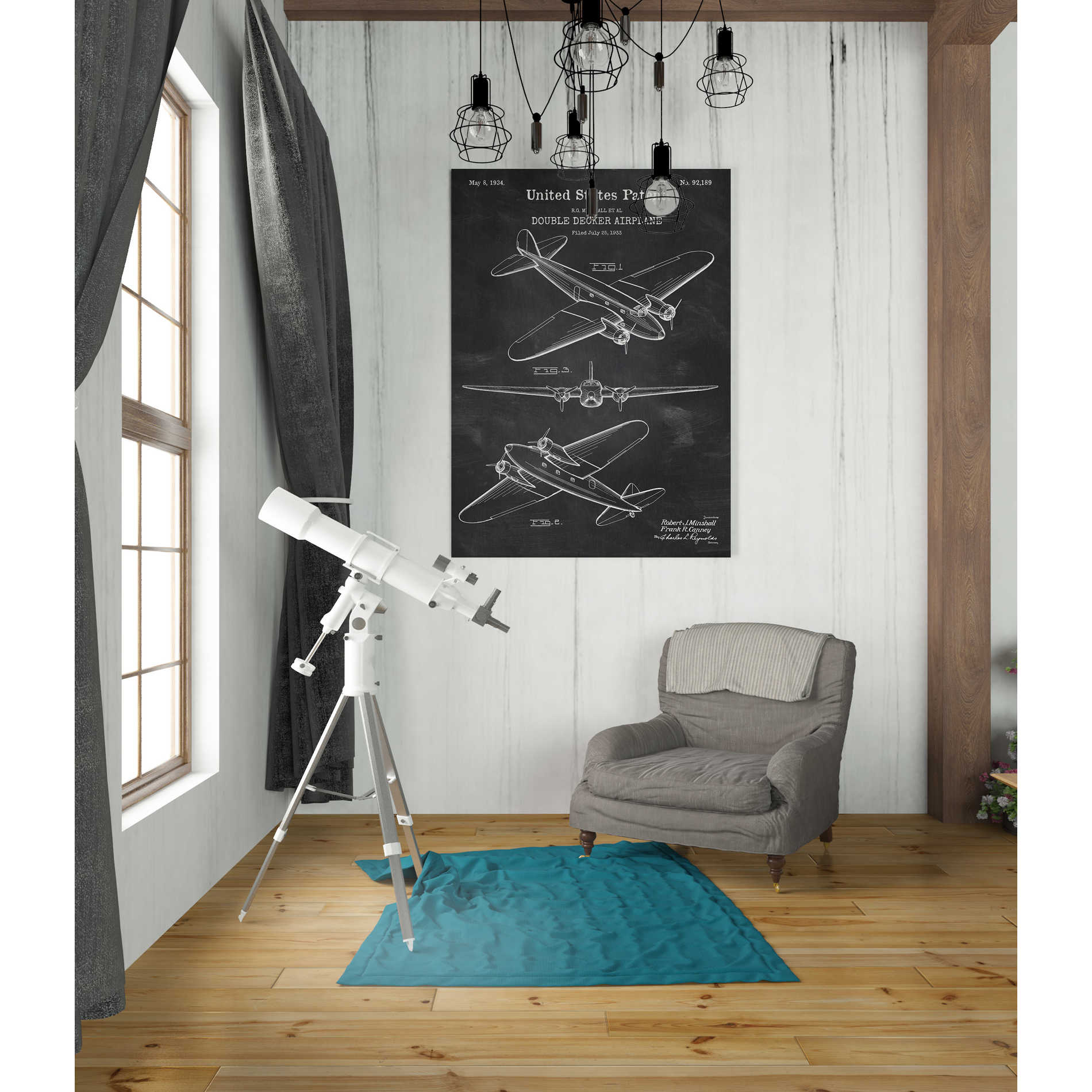 'Double Decker Airplane Blueprint Patent Chalkboard' Canvas Wall Art,26 x 40