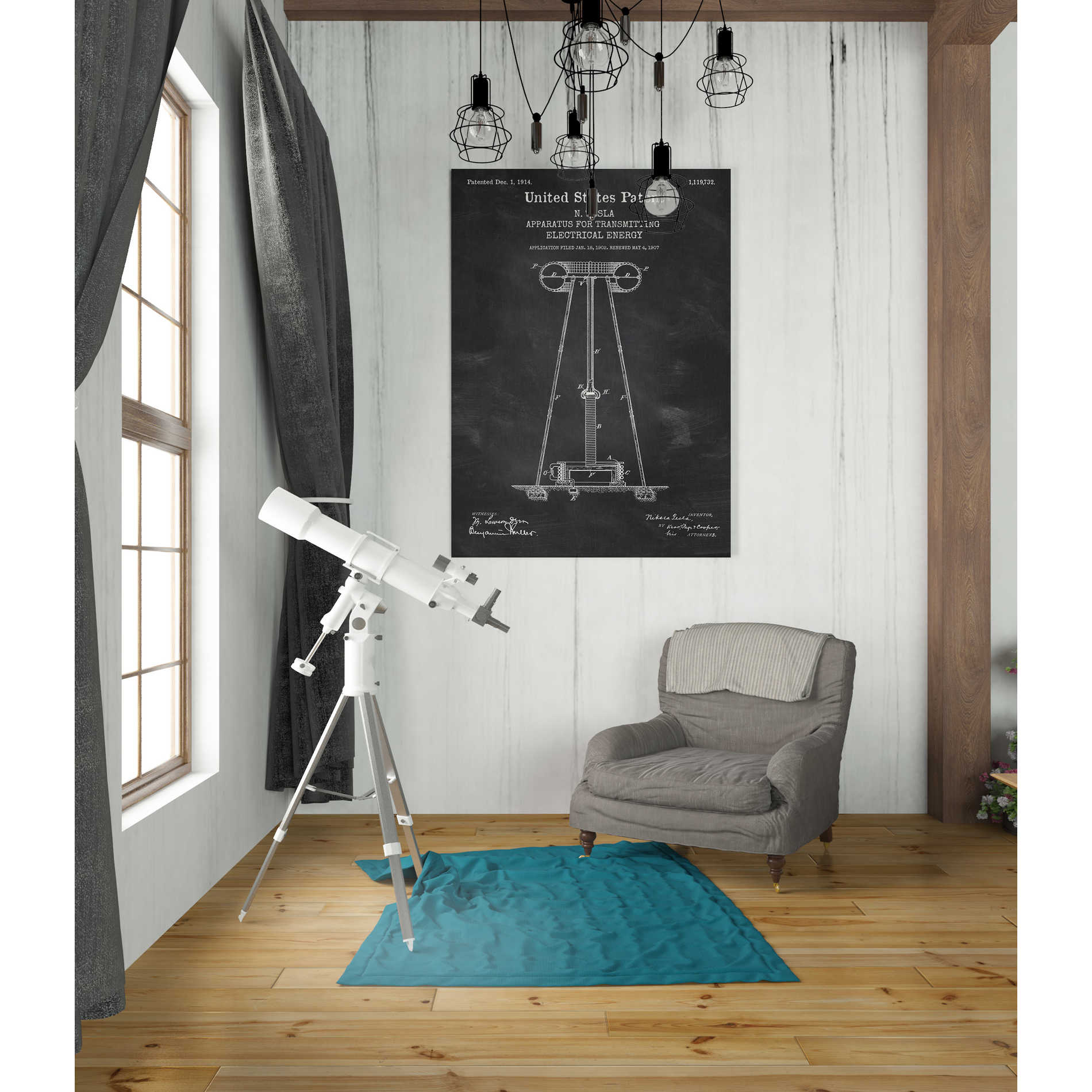 'Tesla Apparatus for Transmitting Electrical Energy Blueprint Patent Chalkboard' Canvas Wall Art,26 x 40