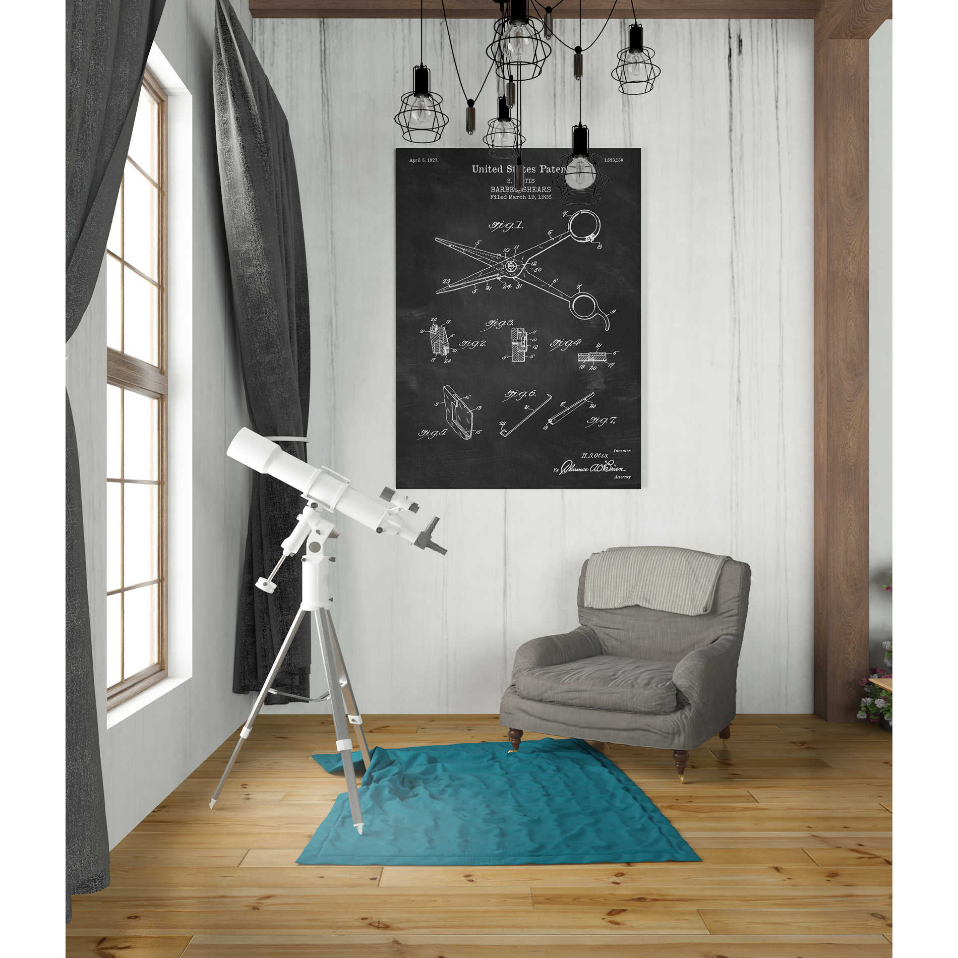 'Barber Shears Blueprint Patent Chalkboard' Canvas Wall Art,26 x 40