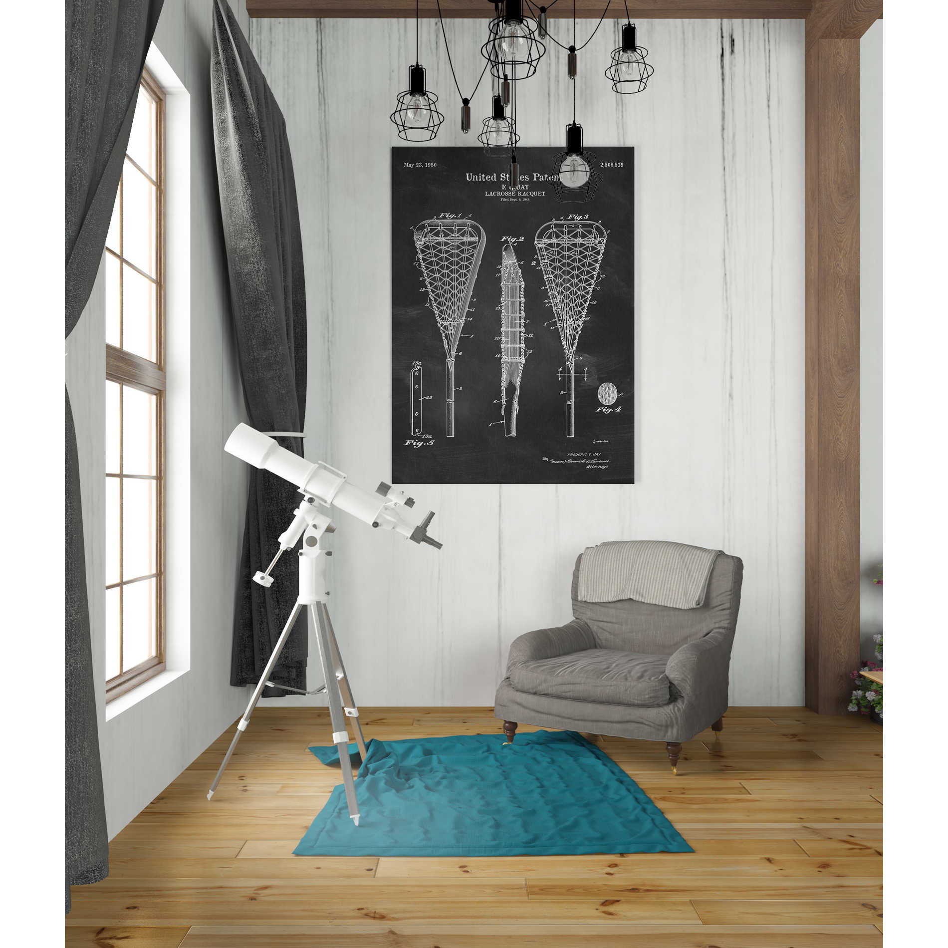 'Lacrosse Racquet Blueprint Patent Chalkboard' Canvas Wall Art,26 x 40