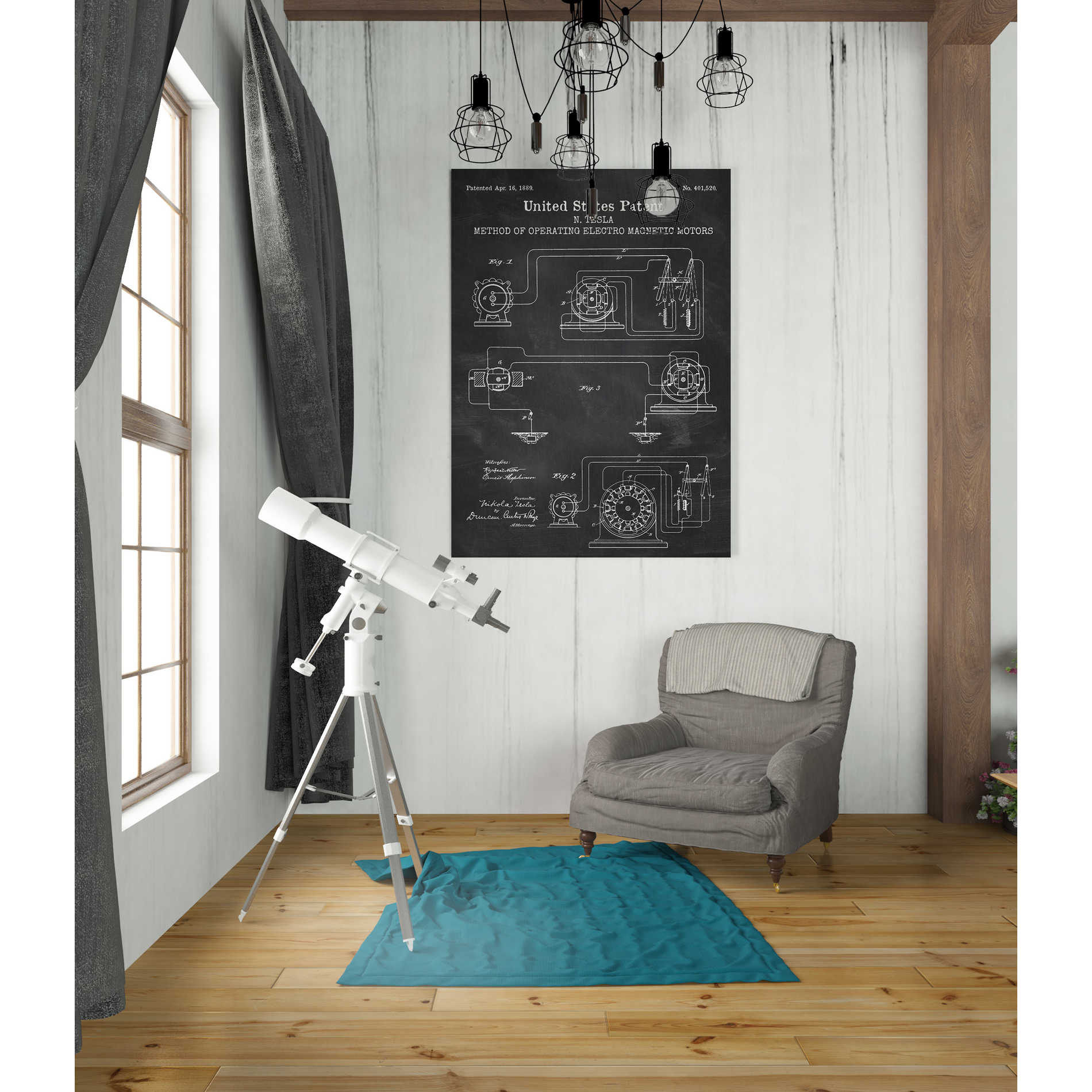 'Operating Tesla Motor Blueprint Patent Chalkboard' Canvas Wall Art,40 x 26