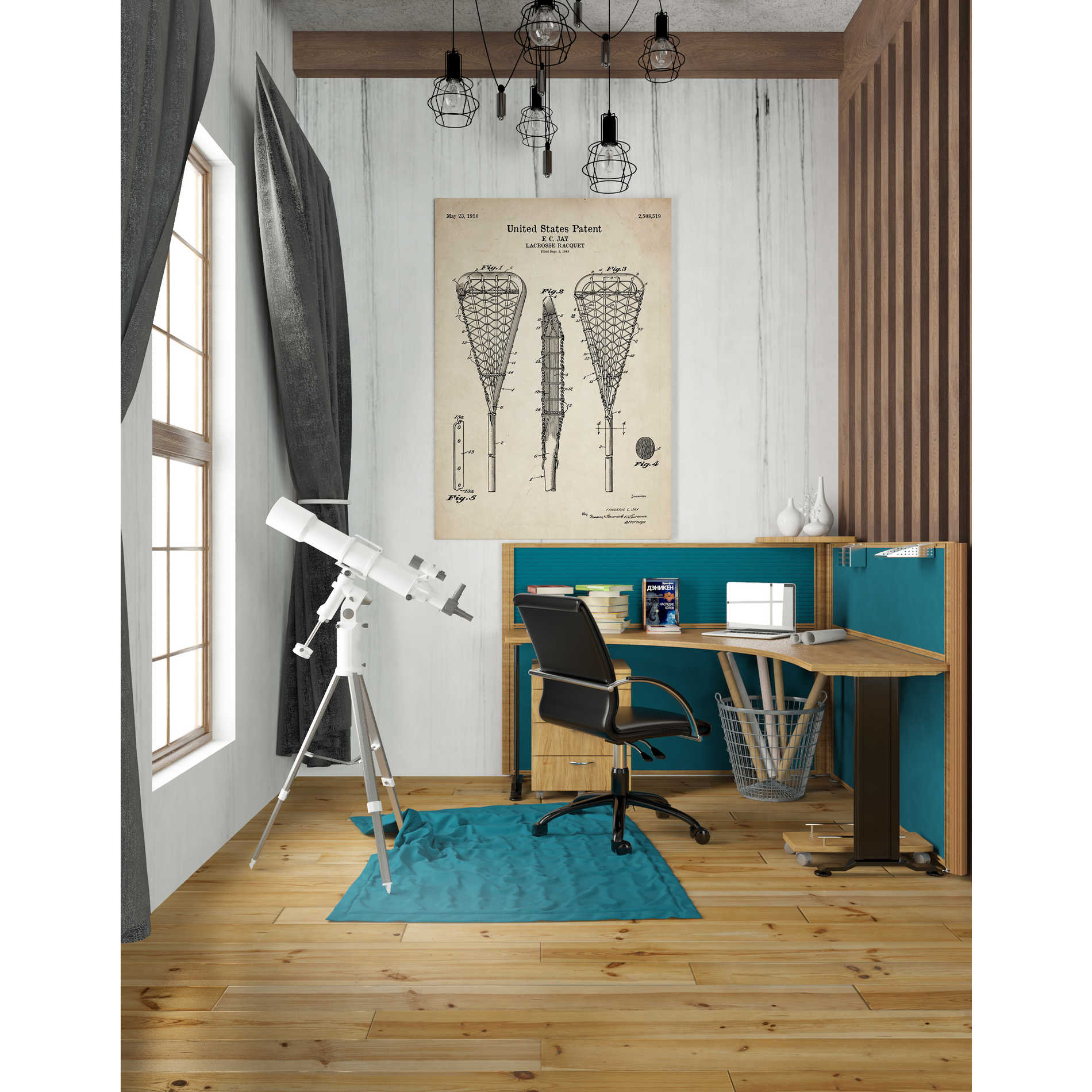 'Lacrosse Racquet Blueprint Patent Parchment' Canvas Wall Art,26 x 40