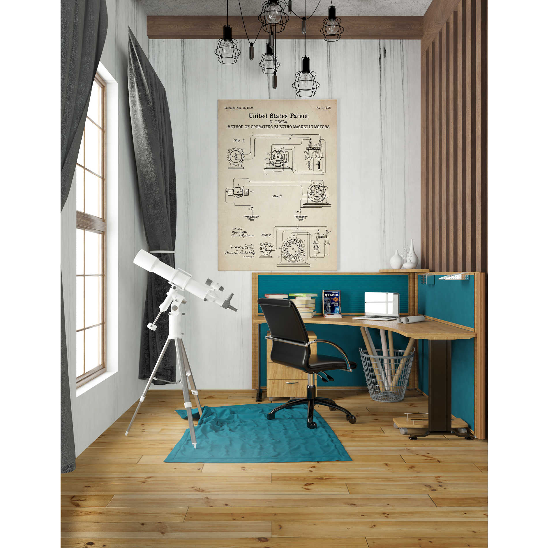 'Operating Tesla Motor Blueprint Patent Parchment' Canvas Wall Art,40 x 26