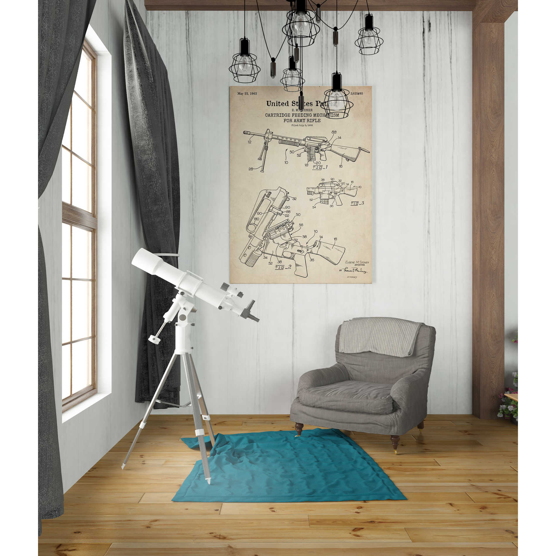 'Ammunition Feeder for Army Rifle Blueprint Patent Parchment' Canvas Wall Art,26 x 40