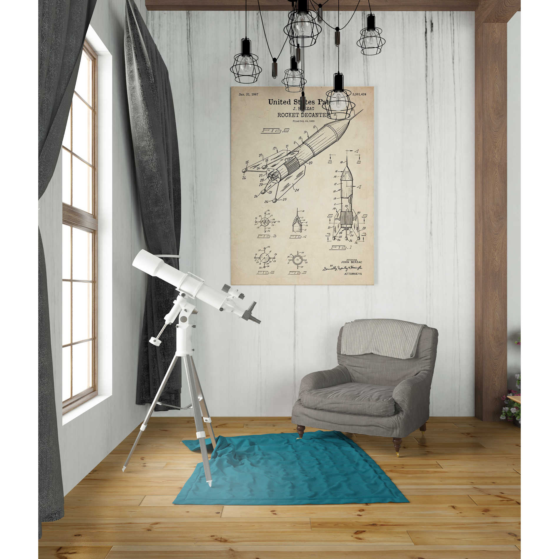 'Rocket Ship Blueprint Patent Parchment' Canvas Wall Art,26 x 40