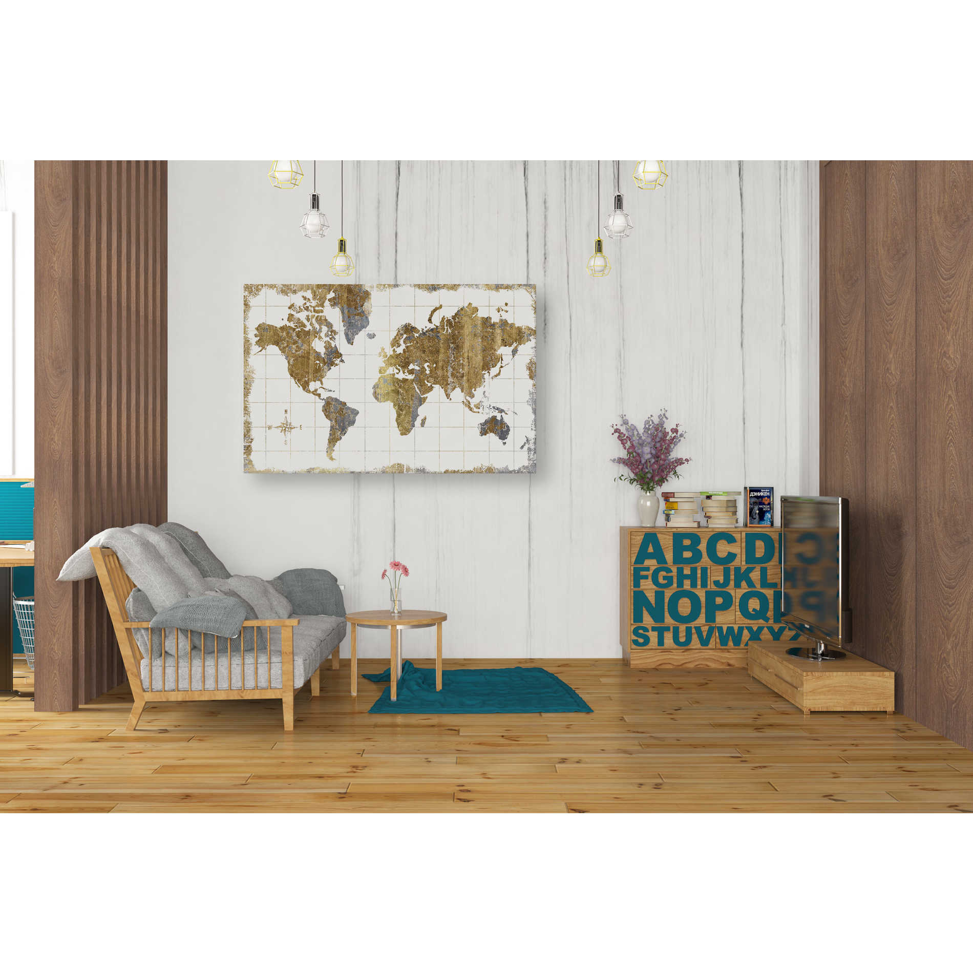 'Gilded Map' by Wild Apple Portfolio, Canvas Wall Art,26 x 40