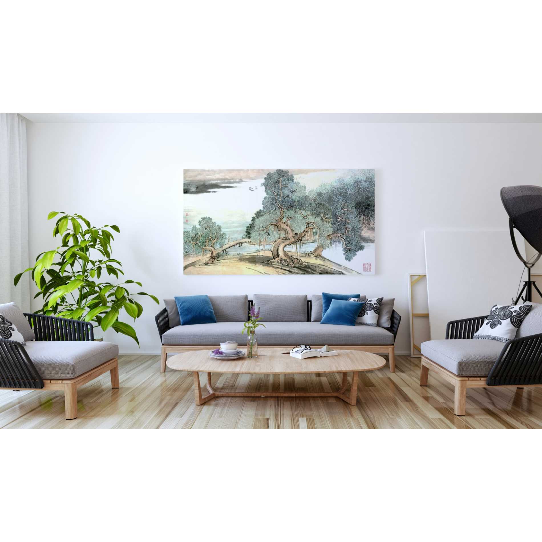 'A Stroll Along the Riverbank' by River Han, Canvas Wall Art,30 x 60