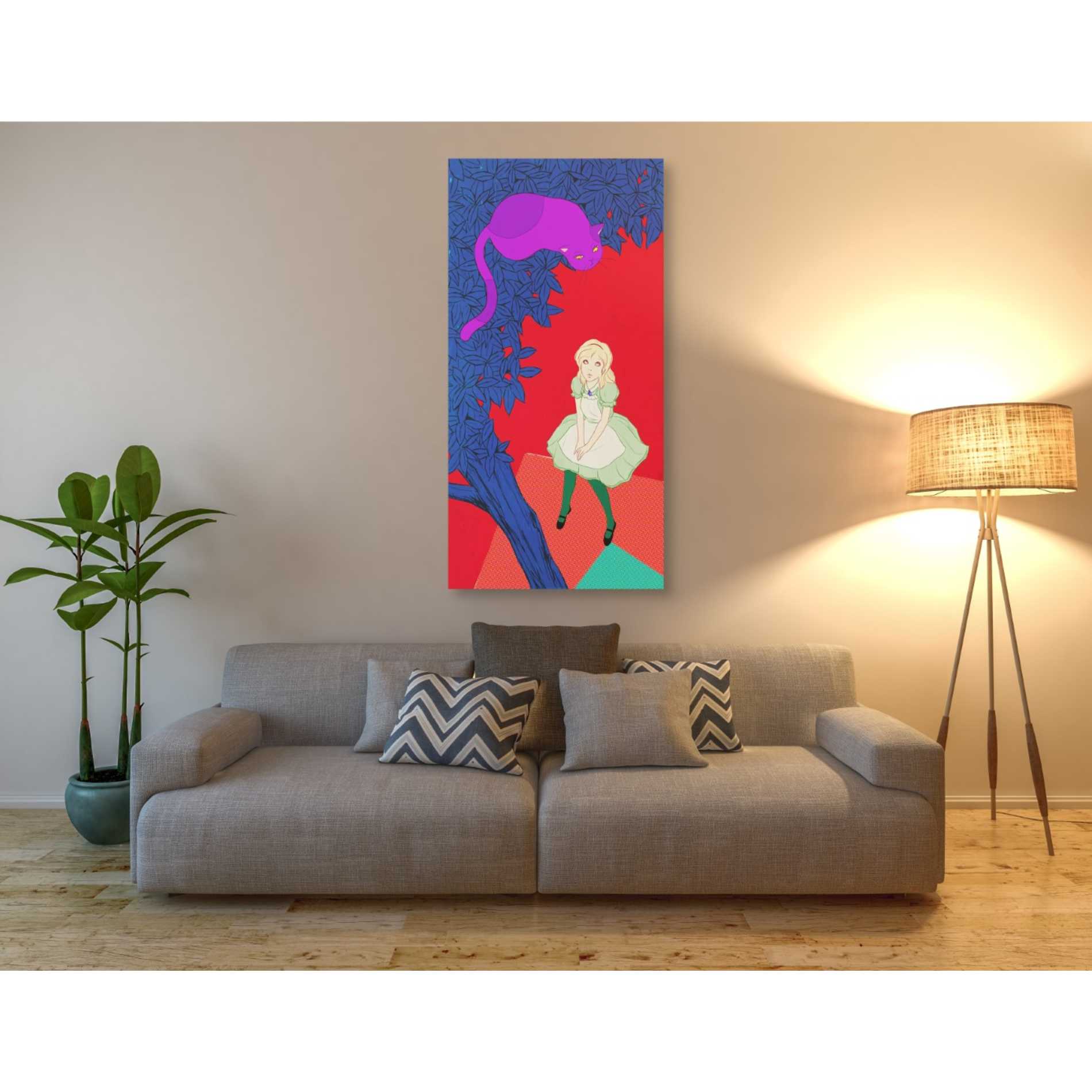 'Alice and Cheshire Cat' by Sai Tamiya, Canvas Wall Art,30 x 60