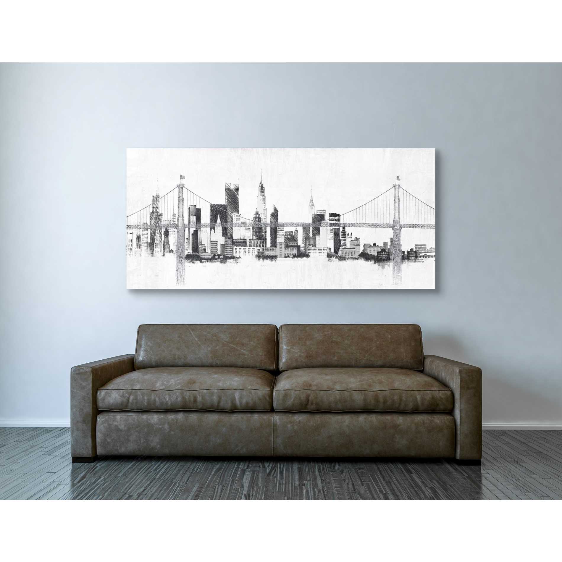 'Bridge And Skyline Silver' by Avery Tillmon, Canvas Wall Art,30 x 60